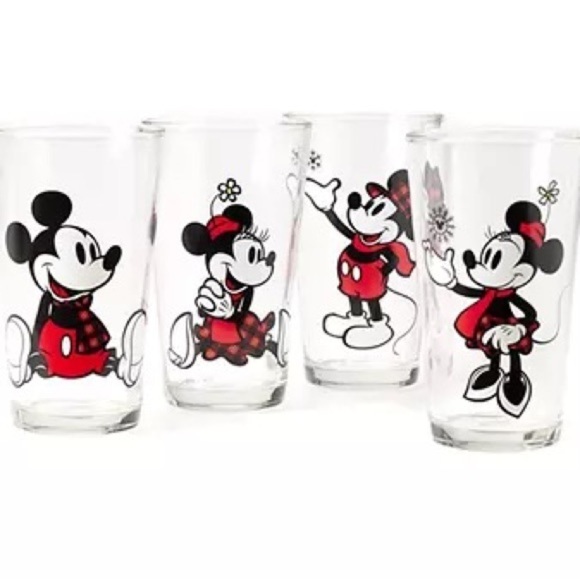 New Holiday Farmhouse Red & Black Mickey & Minnie Plaid 16-Oz. Glasses, 4-Pack - Picture 2 of 4
